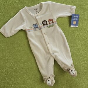 NWT 3-6M  Baby BOY  FOOTIE SAFARI FRIENDS RHINO LION TIGER STRECH TERRY (Q1)